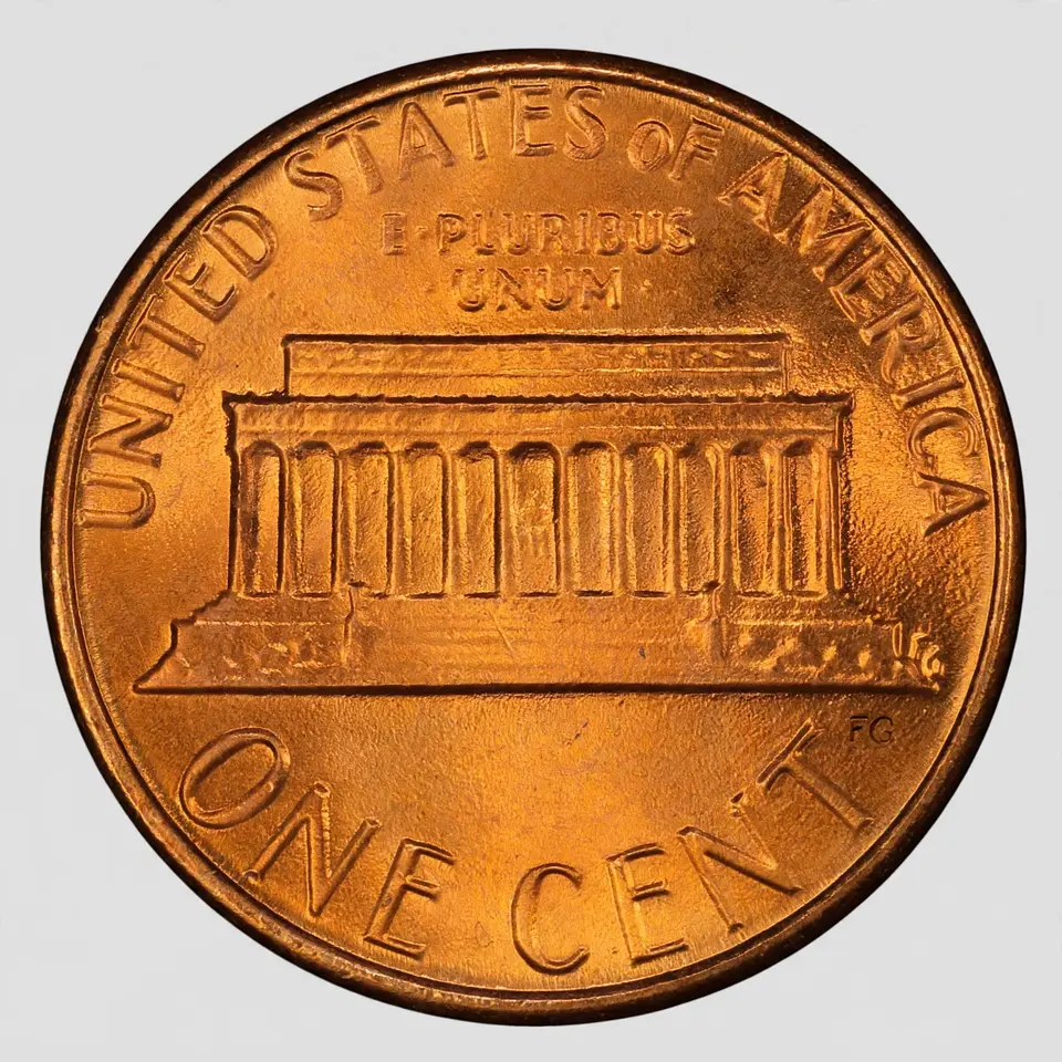 1982 penny reverse — Lincoln Memorial design shared by all 1982 varieties