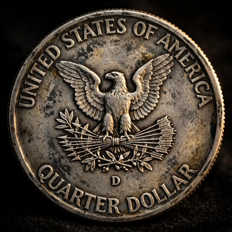 1932-D Washington quarter reverse with D mint mark below the eagle — worth $100+ even in worn condition