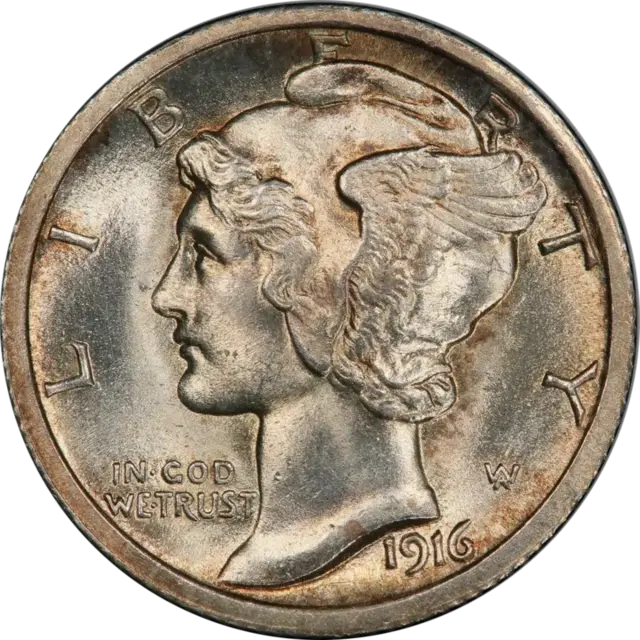 Obverse of a real 1916-D Mercury dime